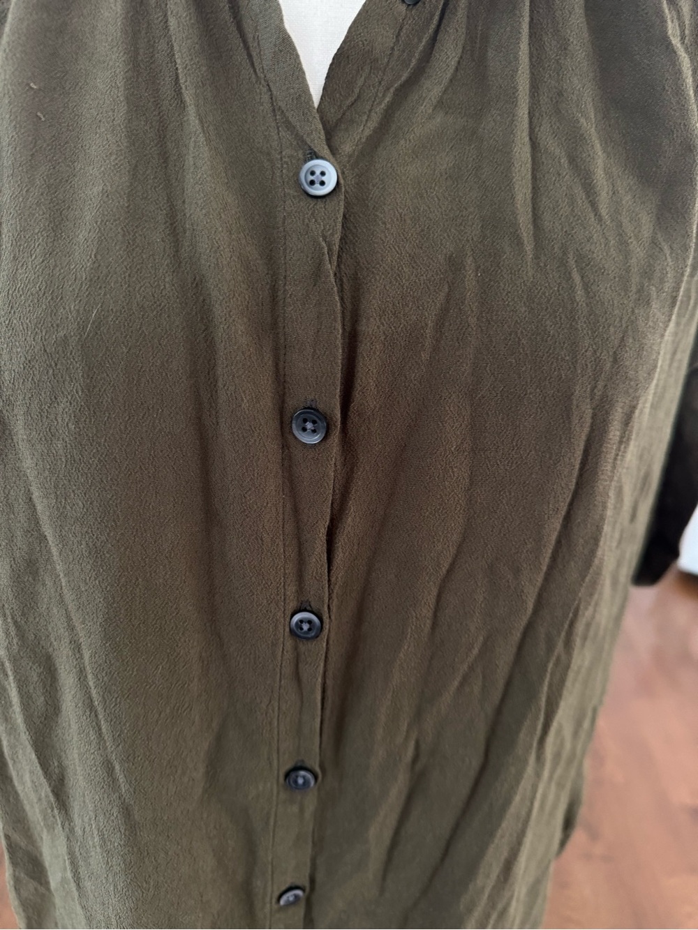 Madewell Olive Green 💯 Viscose Short-Sleeve Button-Down Shirt Size Large - Picture 4 of 10